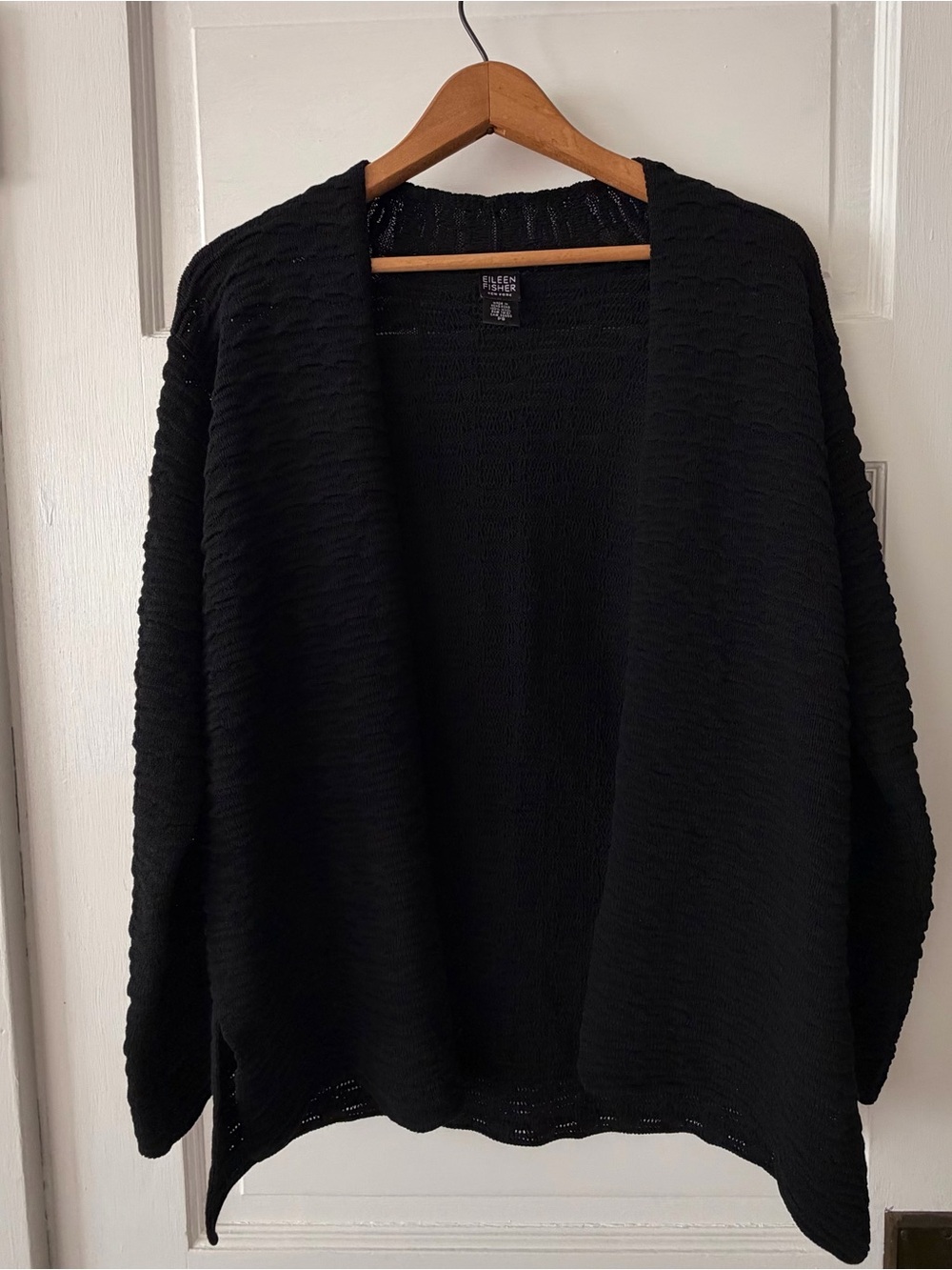 Eileen Fisher 100% Wool Open Front Cardigan Black Size Petite Small PS